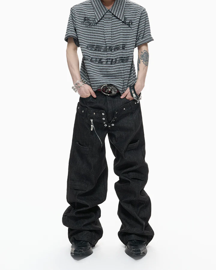 Double Waist Sagging Heavy Denim Pants - Image 4