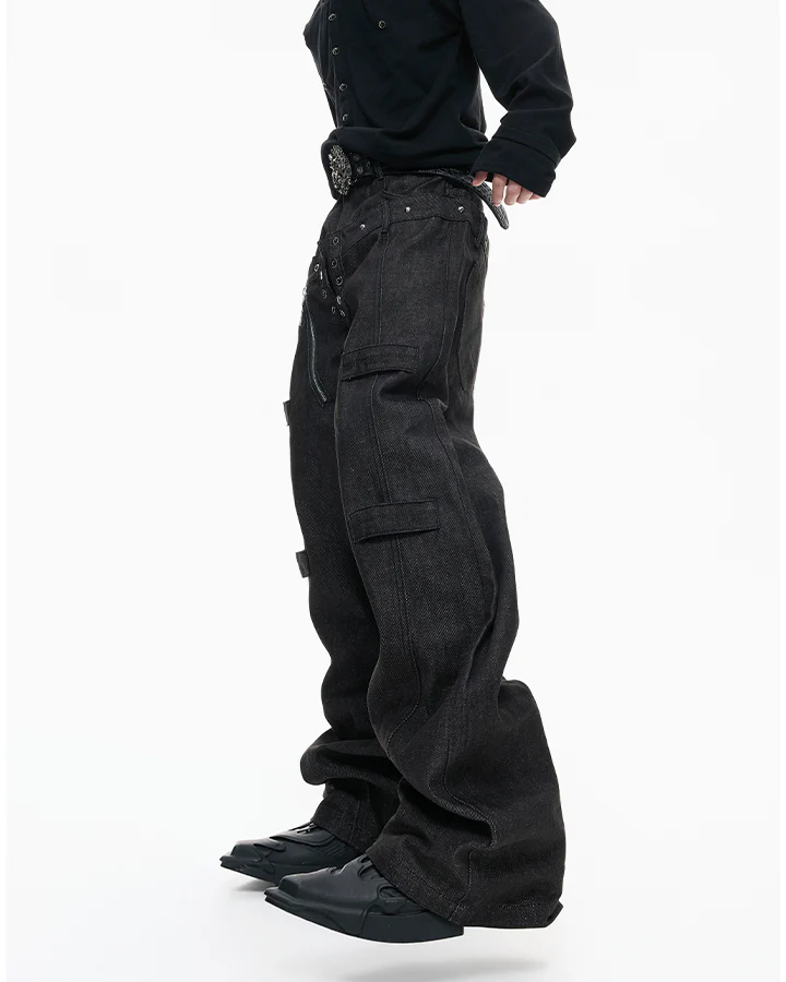 Double Waist Sagging Heavy Denim Pants - Image 5