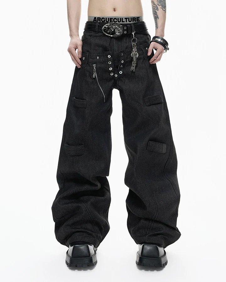 Double Waist Sagging Heavy Denim Pants - Image 7