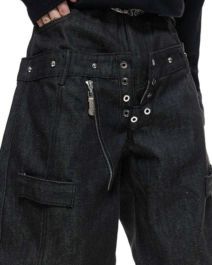Double Waist Sagging Heavy Denim Pants - Image 8
