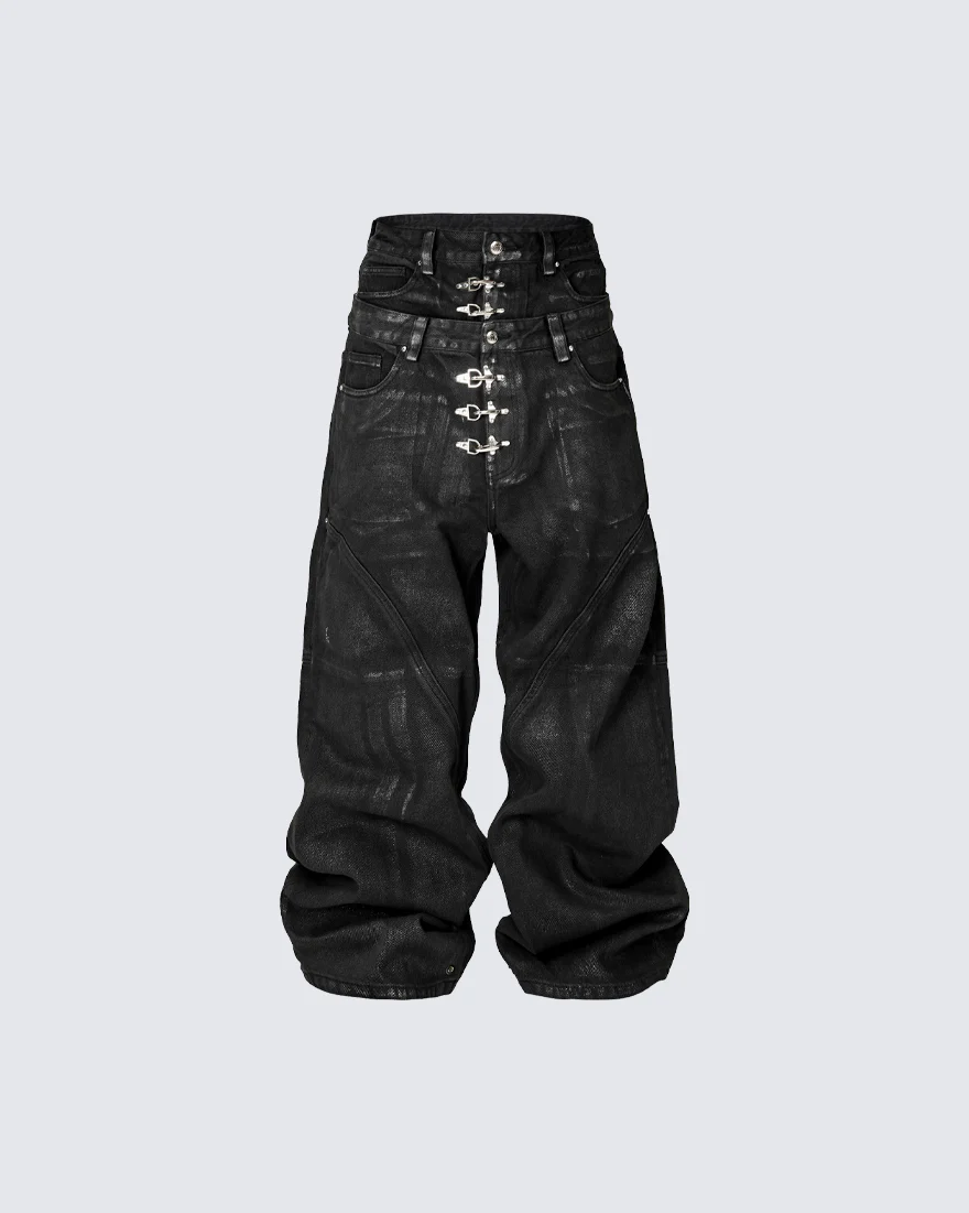 Double Waist Silver Wash Baggy Street Pants