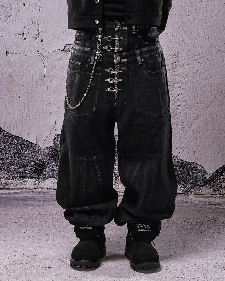 Double Waist Silver Wash Baggy Street Pants - Image 2