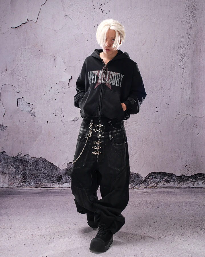 Double Waist Silver Wash Baggy Street Pants - Image 3