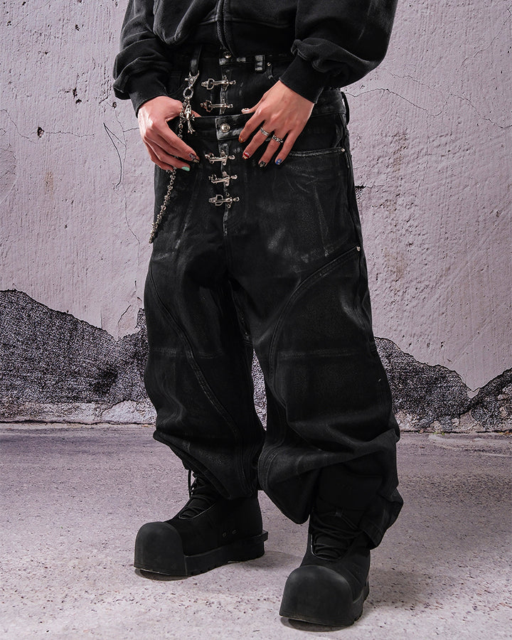 Double Waist Silver Wash Baggy Street Pants - Image 5