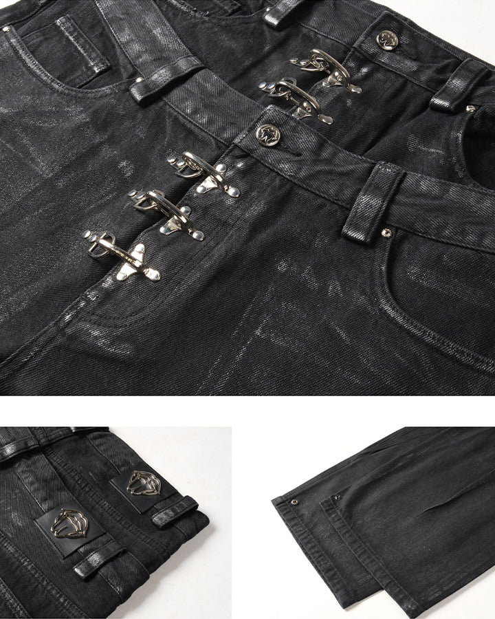 Double Waist Silver Wash Baggy Street Pants - Image 9