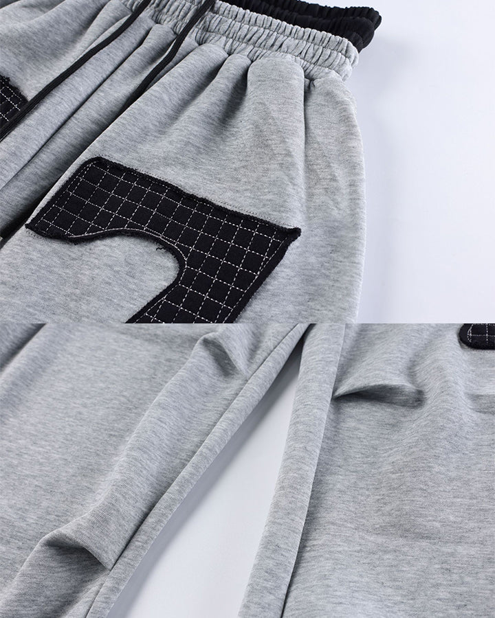 Double Waistband Number Patch Wide Leg Sweatpants - Image 11