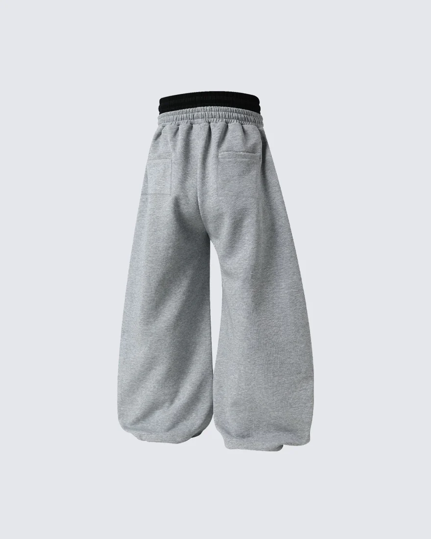 Double Waistband Number Patch Wide Leg Sweatpants - Image 5