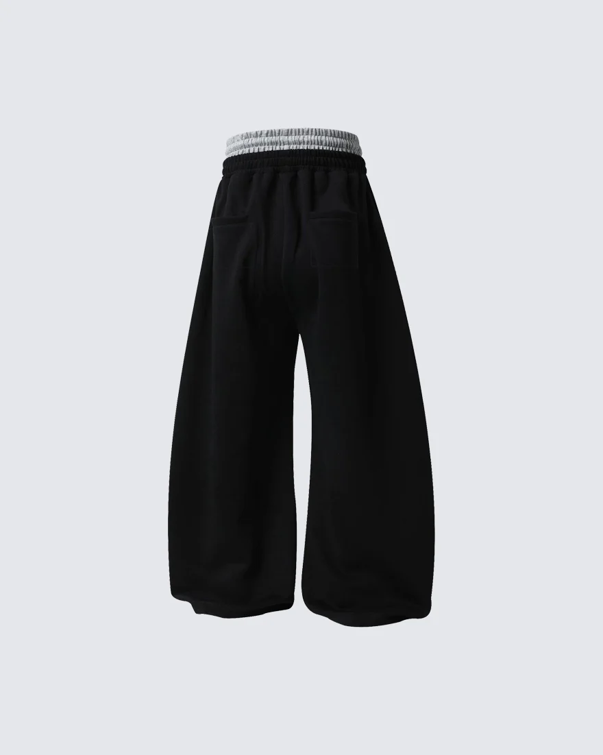 Double Waistband Number Patch Wide Leg Sweatpants - Image 7
