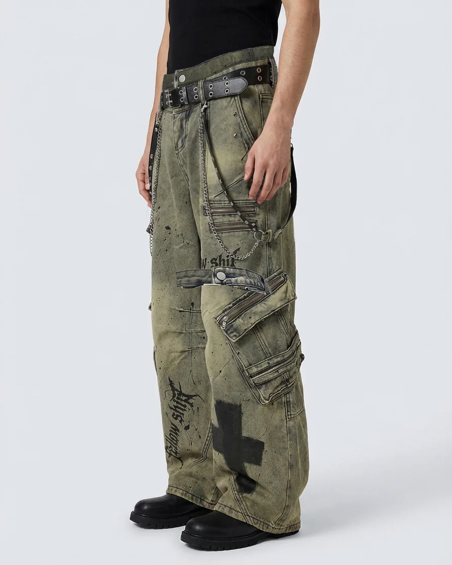 Dual-Waist Paint-Splash Cargo Pants - Image 3