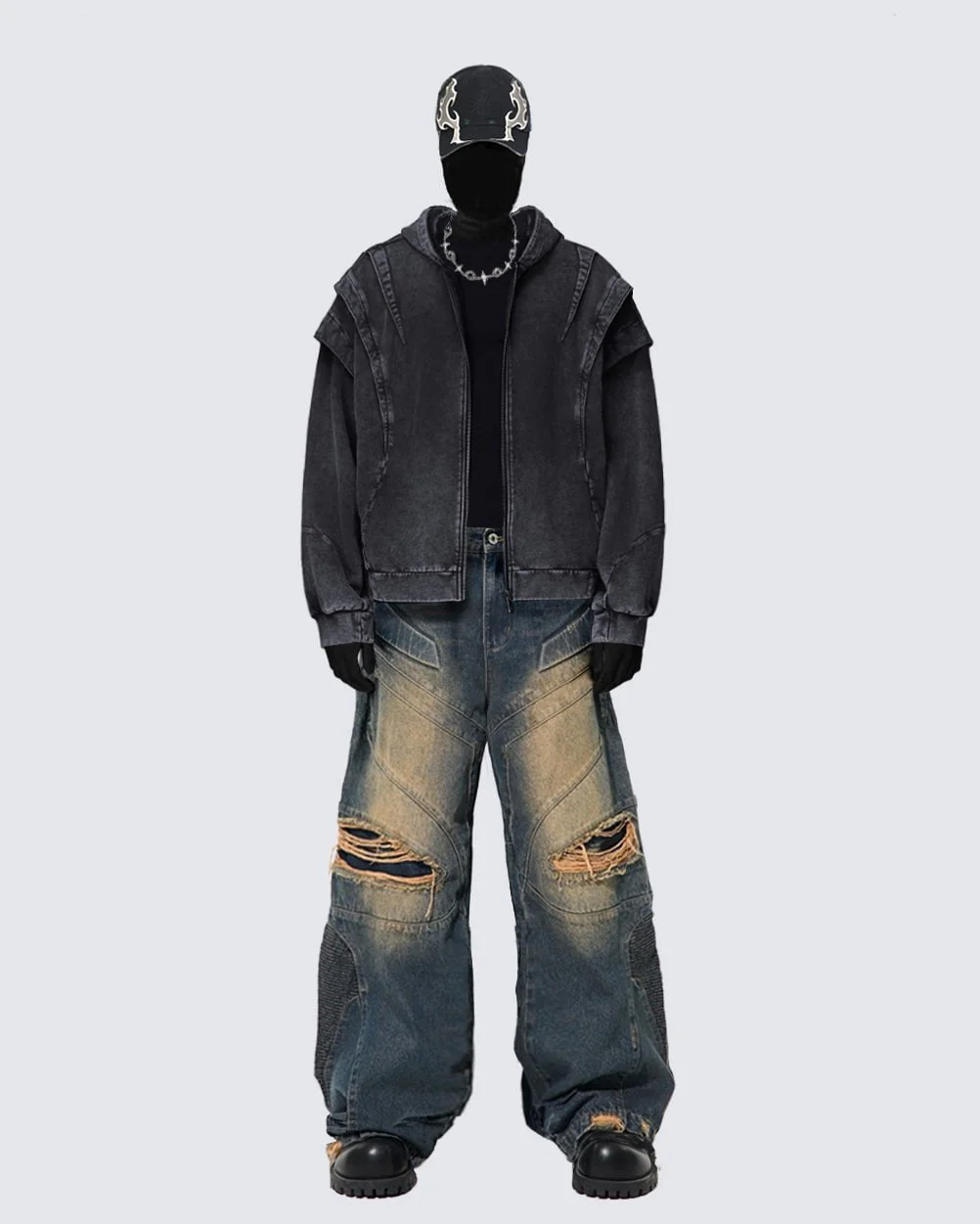 Urban Deconstructed Style Biker Jeans - Image 2