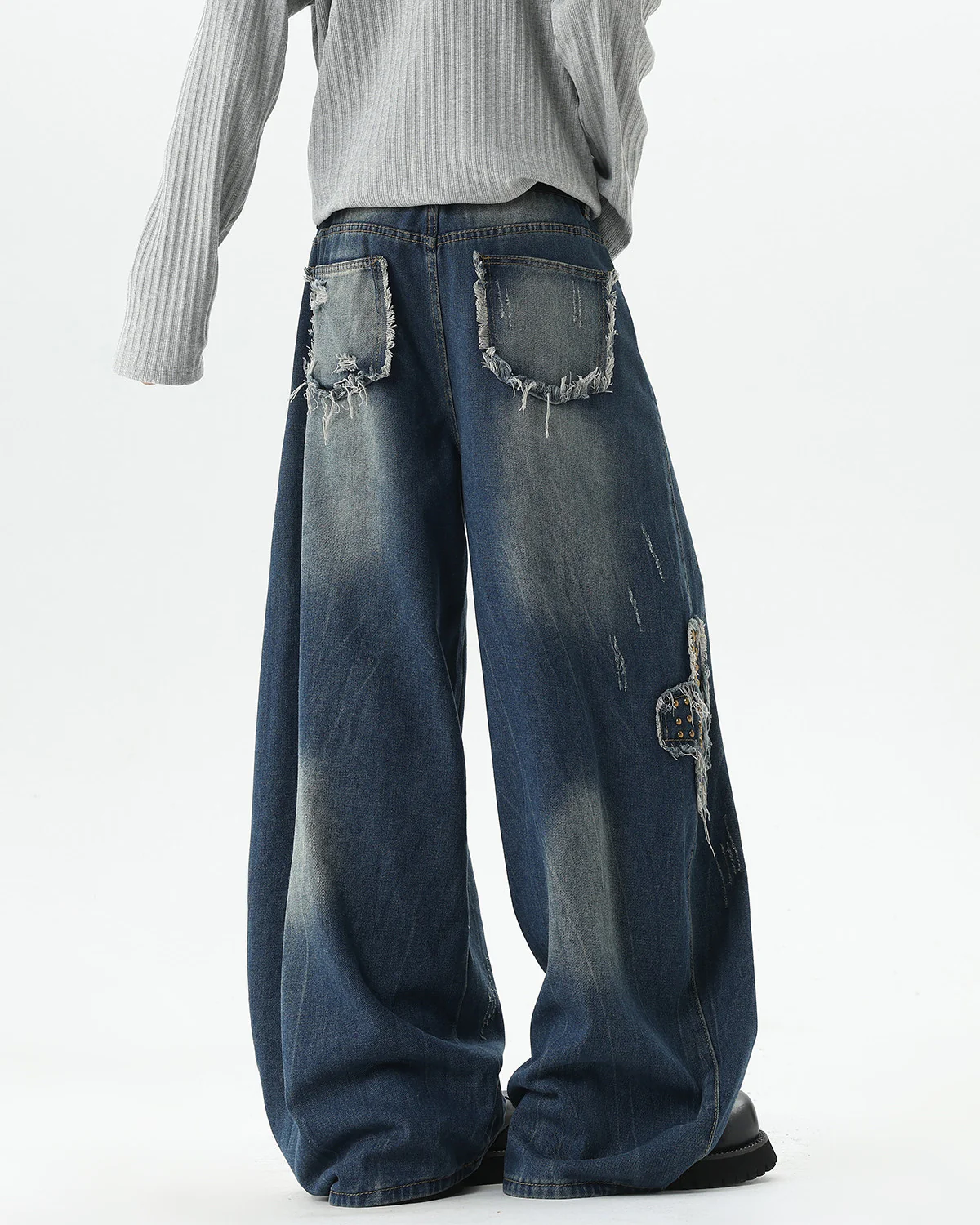 European-American Retro Studded Wide Jeans - Image 4