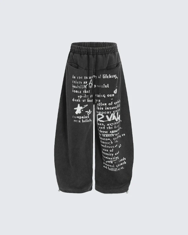 European-American Vintage Letter Print Casual Pants - Image 2