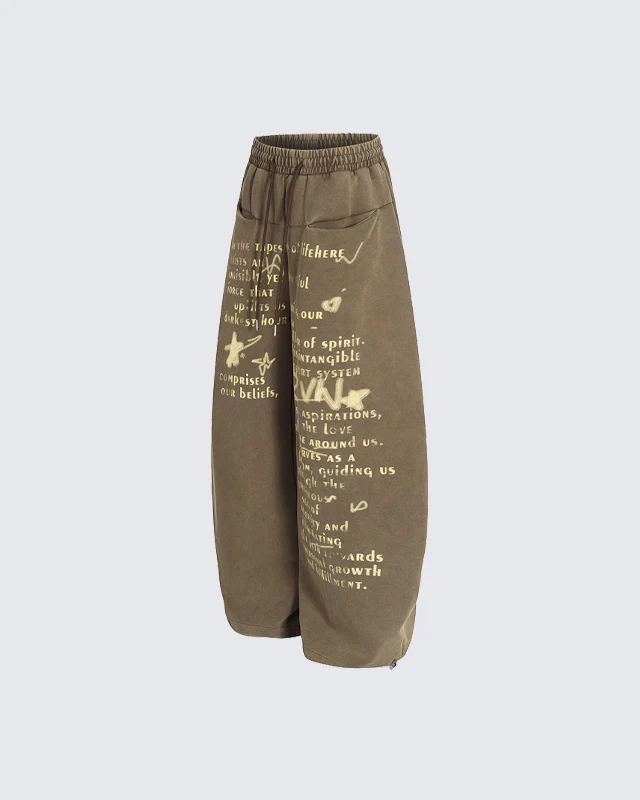European-American Vintage Letter Print Casual Pants - Image 3