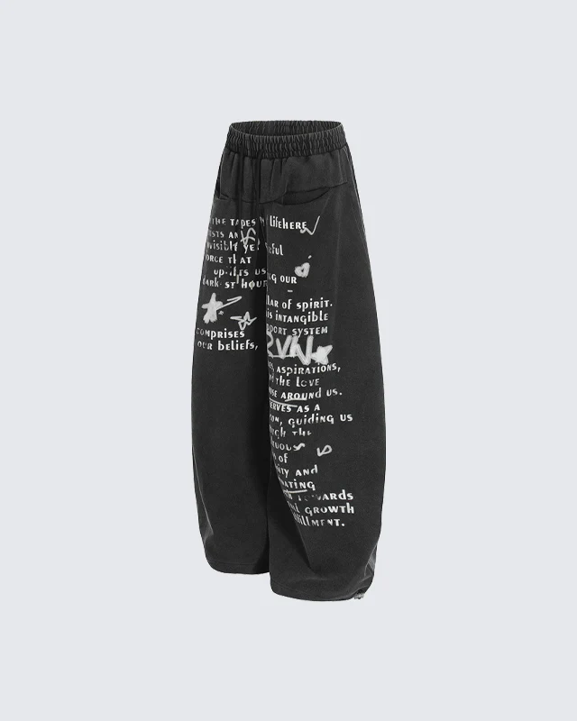 European-American Vintage Letter Print Casual Pants - Image 5