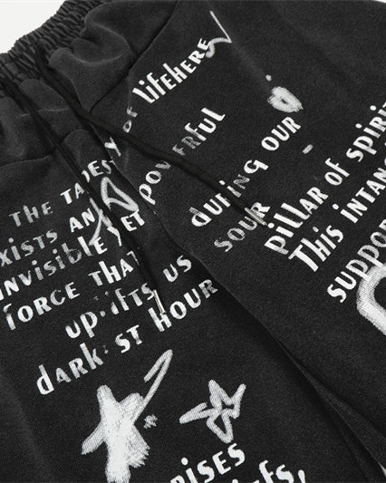 European-American Vintage Letter Print Casual Pants - Image 7