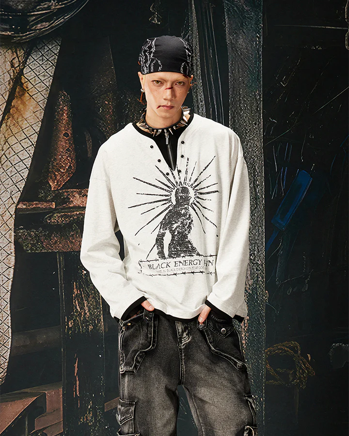 Fake Two-Piece Long Sleeve Zipper Tee - Image 3