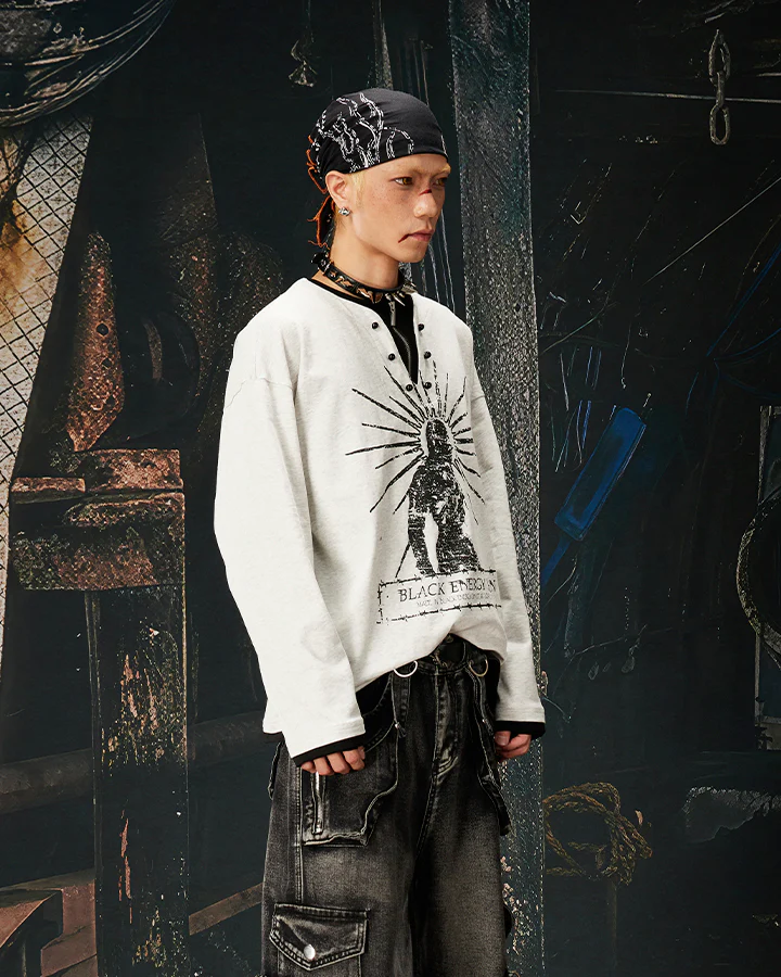 Fake Two-Piece Long Sleeve Zipper Tee - Image 4