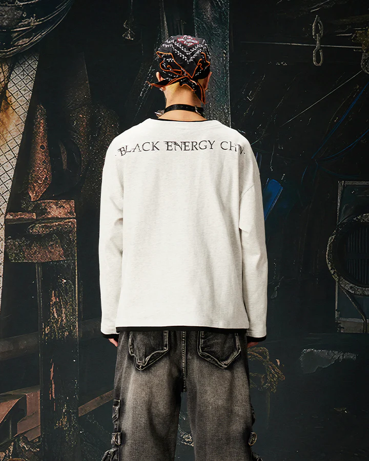 Fake Two-Piece Long Sleeve Zipper Tee - Image 6