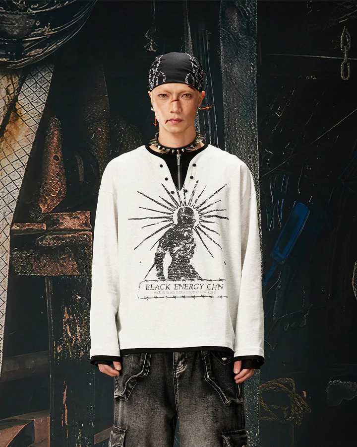 Fake Two-Piece Long Sleeve Zipper Tee - Image 7