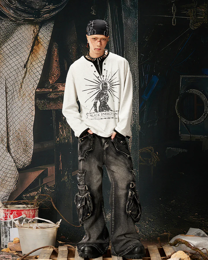 Fake Two-Piece Long Sleeve Zipper Tee - Image 8