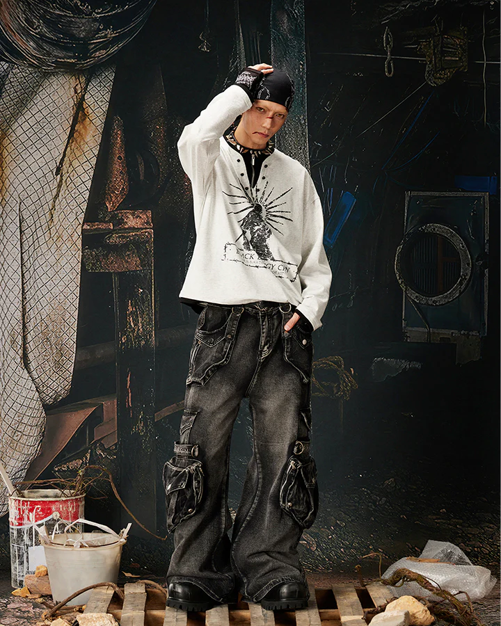 Fake Two-Piece Long Sleeve Zipper Tee - Image 9