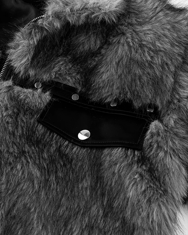Faux Fur Bomber Jacket with Leather Details - Image 10