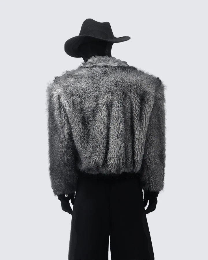 Faux Fur Bomber Jacket with Leather Details - Image 3