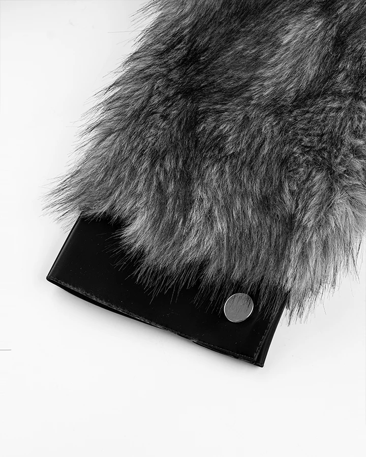 Faux Fur Bomber Jacket with Leather Details - Image 6
