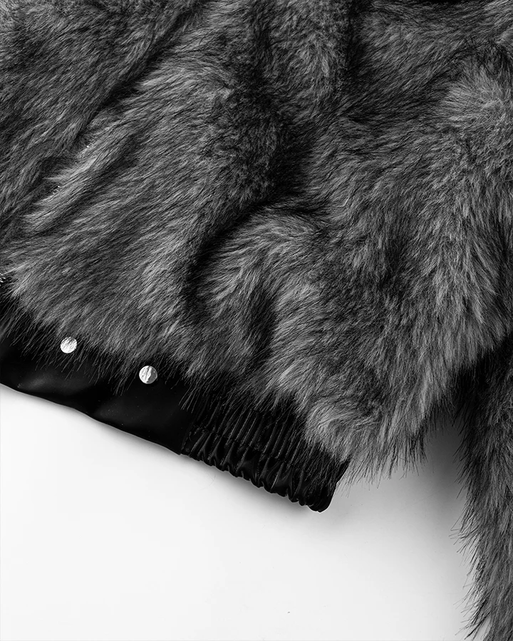 Faux Fur Bomber Jacket with Leather Details - Image 9