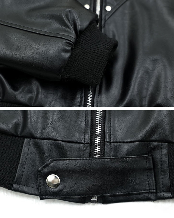 Faux Fur Hooded PU Leather Bomber Jacket - Image 5