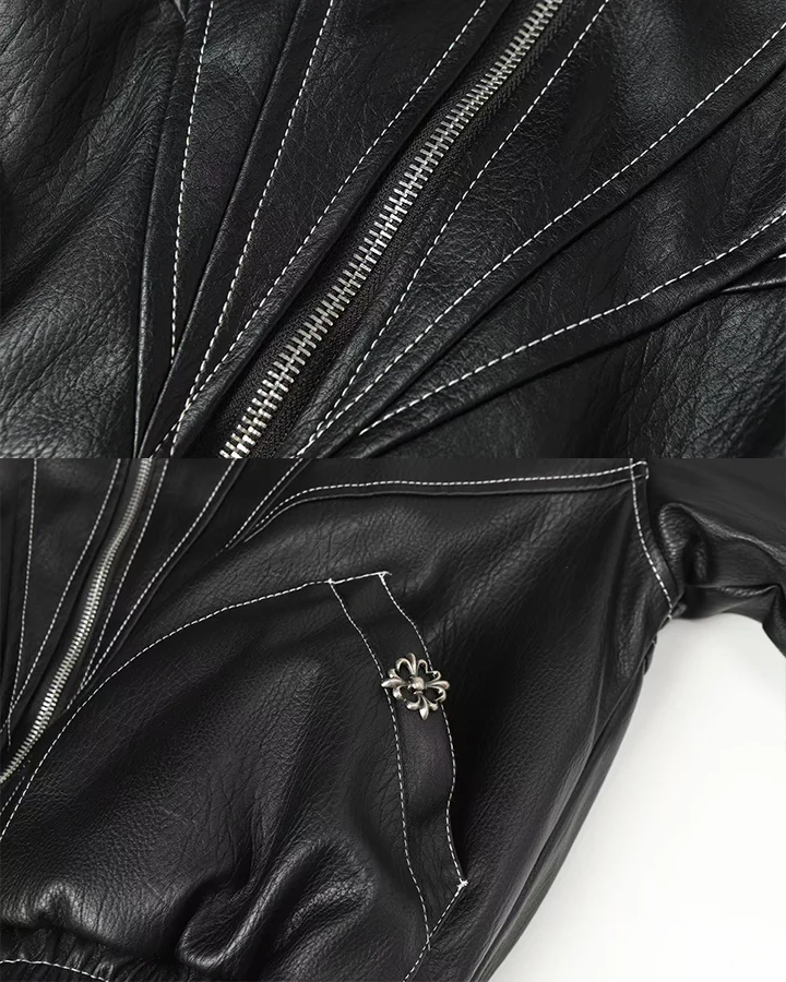 Faux Leather Hooded Jacket with Fur Trim - Image 6