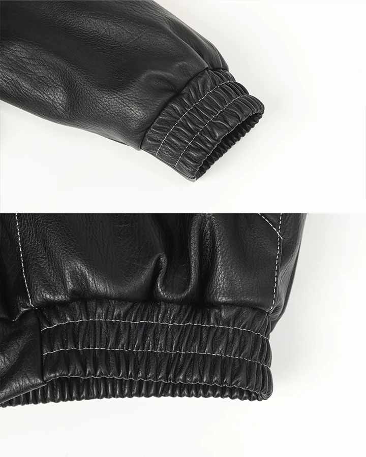 Faux Leather Hooded Jacket with Fur Trim - Image 7