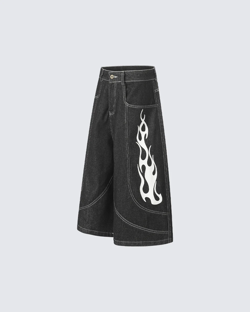 Flame Panel Seven-Length Denim Shorts - Image 3