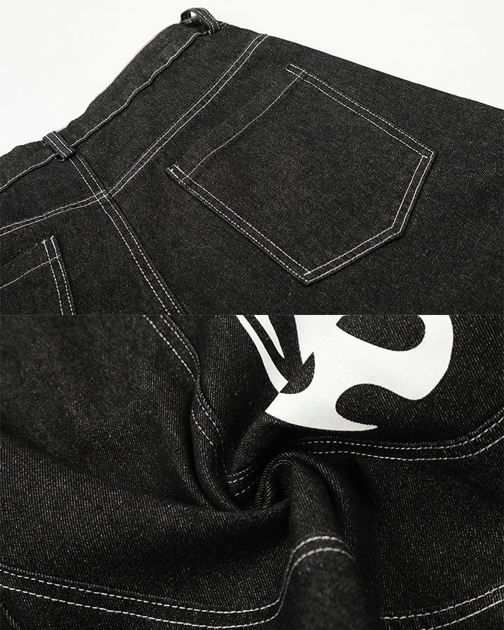Flame Panel Seven-Length Denim Shorts - Image 6