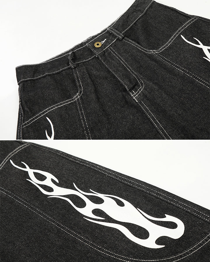 Flame Panel Seven-Length Denim Shorts - Image 7
