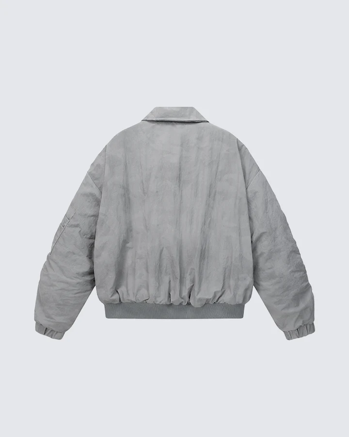 Ruched Sleeve Fleece-Lined Bomber Jacket - Image 4