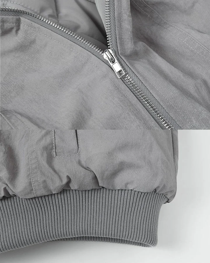 Ruched Sleeve Fleece-Lined Bomber Jacket - Image 5