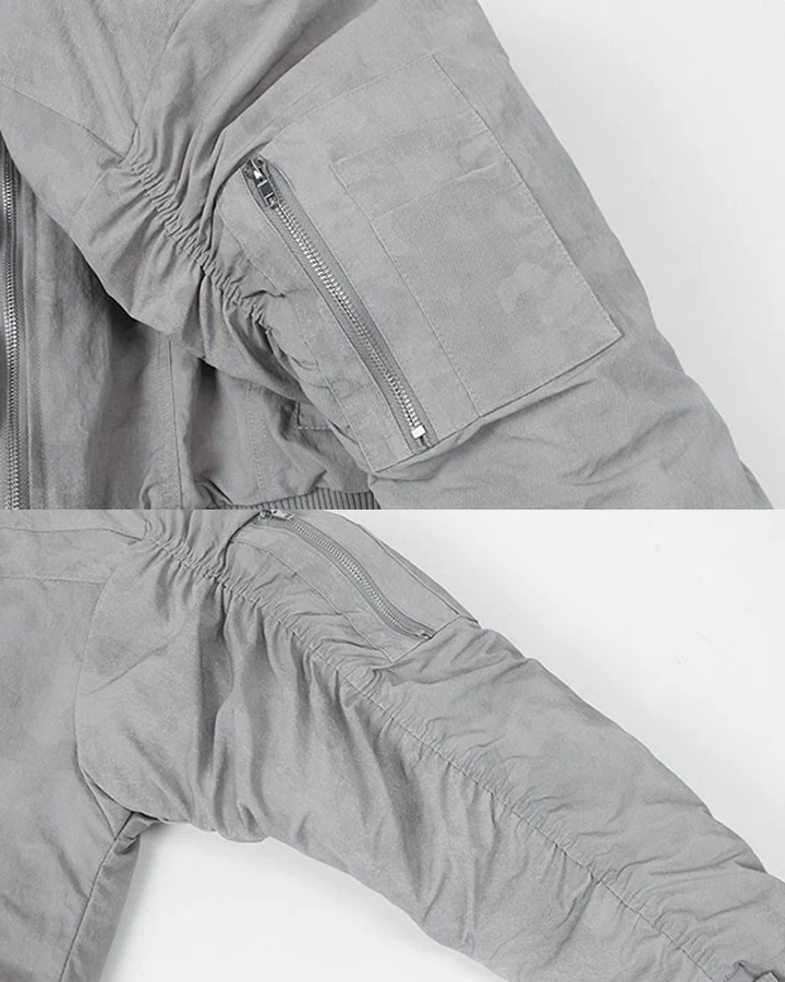 Ruched Sleeve Fleece-Lined Bomber Jacket - Image 6