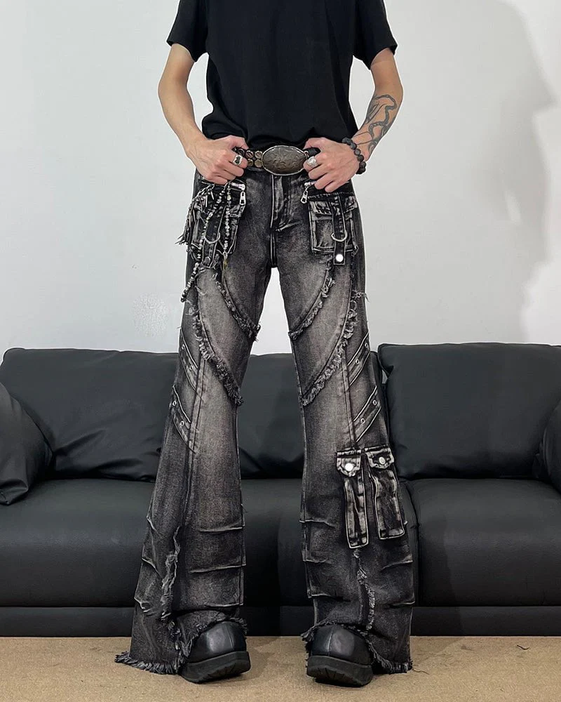 Frayed Flare Denim Cargo Pants - Image 2