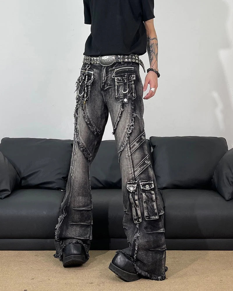 Frayed Flare Denim Cargo Pants - Image 3