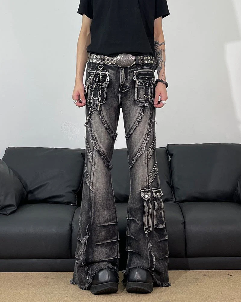 Frayed Flare Denim Cargo Pants - Image 5