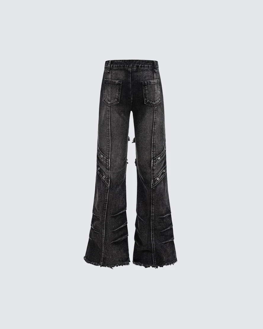 Frayed Flare Denim Cargo Pants - Image 6