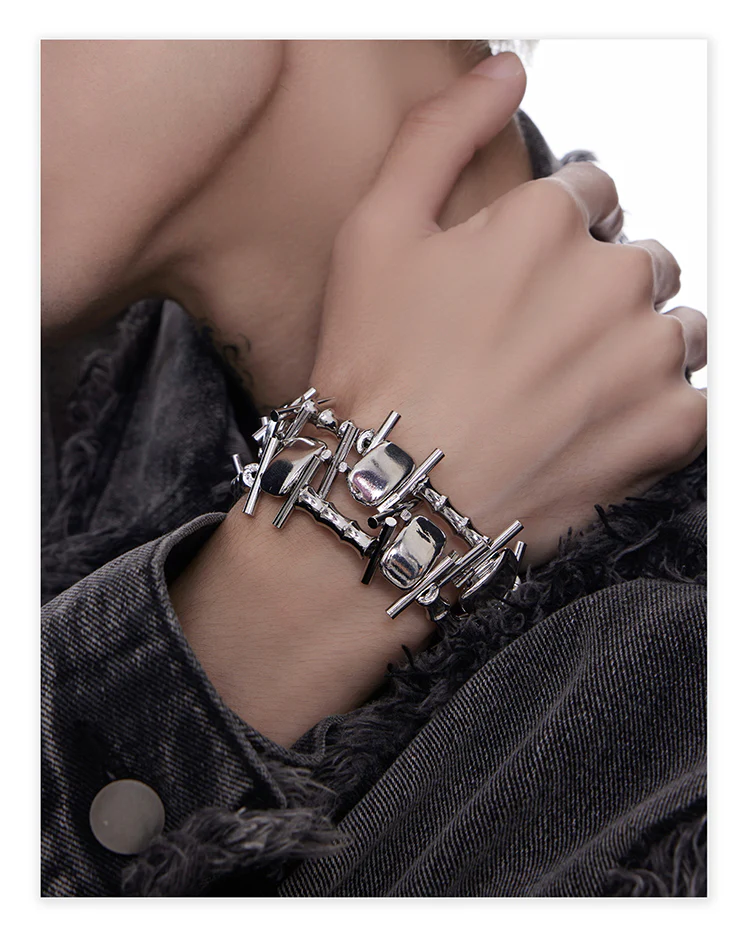 Futuristic Heavy Craft Unisex Punk Titanium Steel Bracelet - Image 2