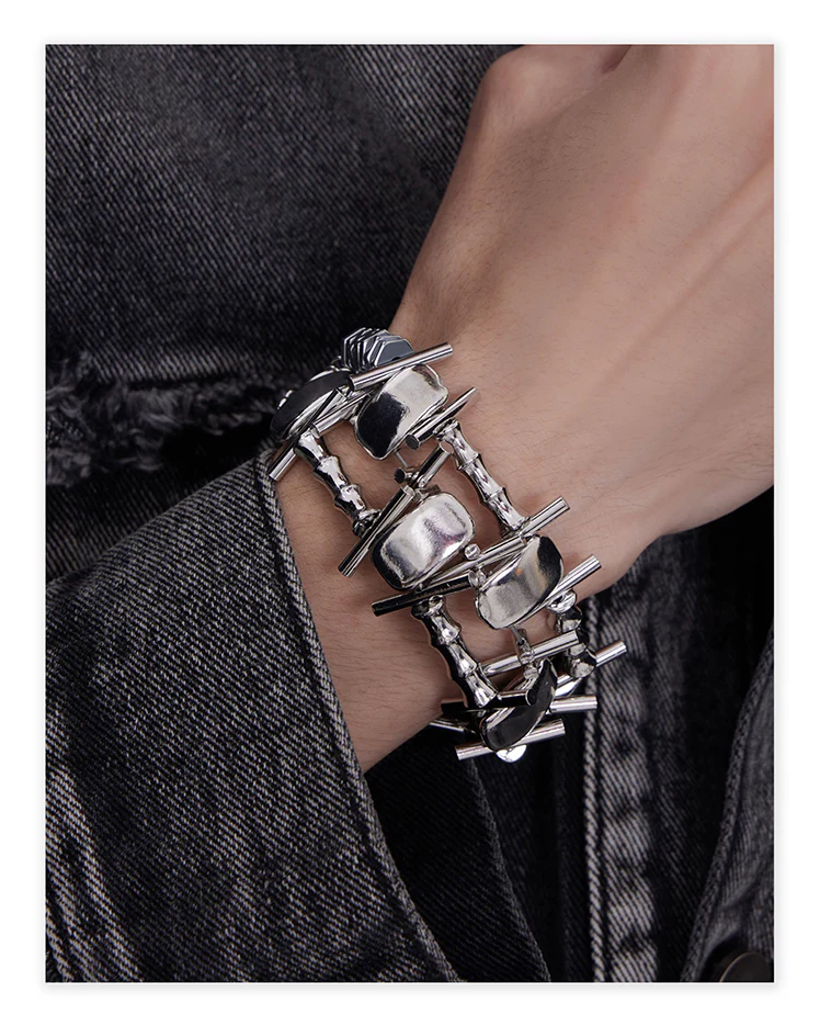 Futuristic Heavy Craft Unisex Punk Titanium Steel Bracelet - Image 3
