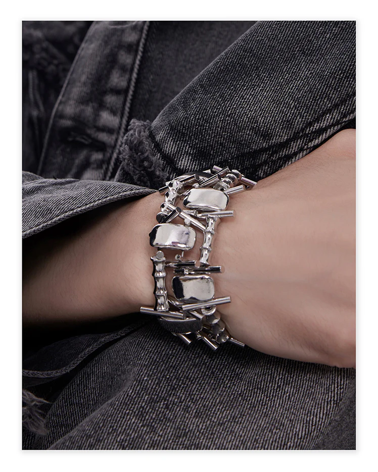 Futuristic Heavy Craft Unisex Punk Titanium Steel Bracelet - Image 4