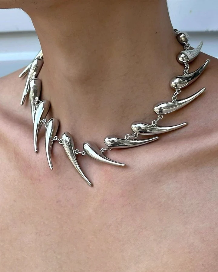 Geometric Silver Spines Irregular Metal Necklace - Image 2