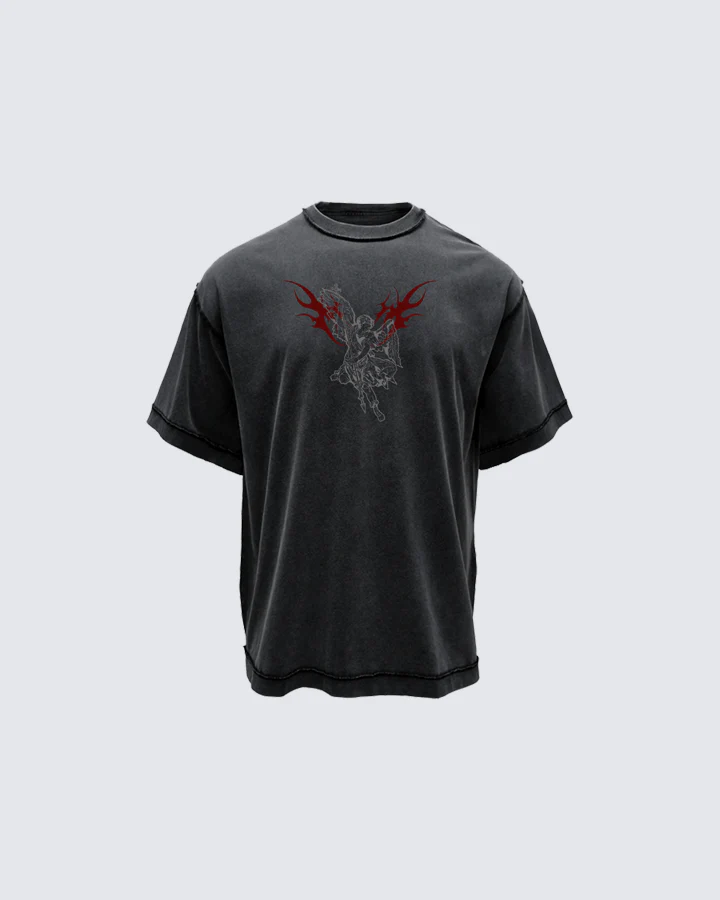 Gothic Angel Graphic Oversized T-shirt - Image 3