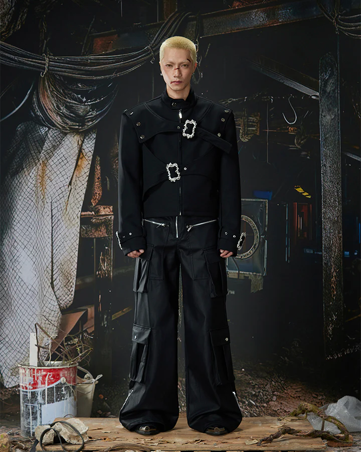 Gothic Buckle Strap Cropped Jacket - Image 10