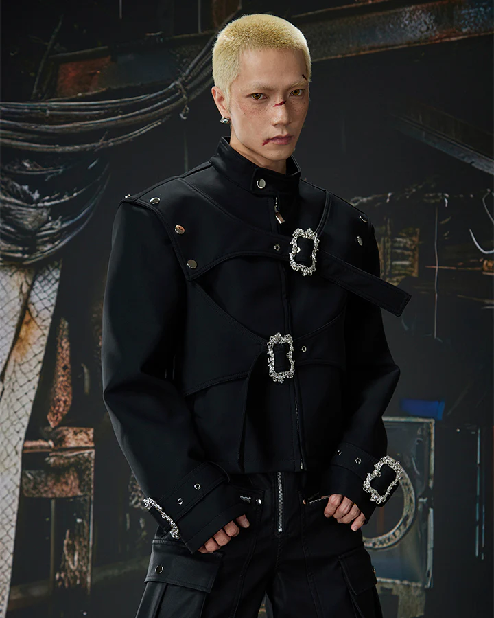 Gothic Buckle Strap Cropped Jacket - Image 2