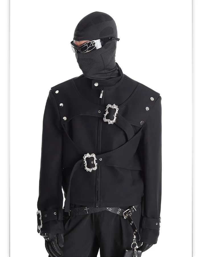 Gothic Buckle Strap Cropped Jacket - Image 5